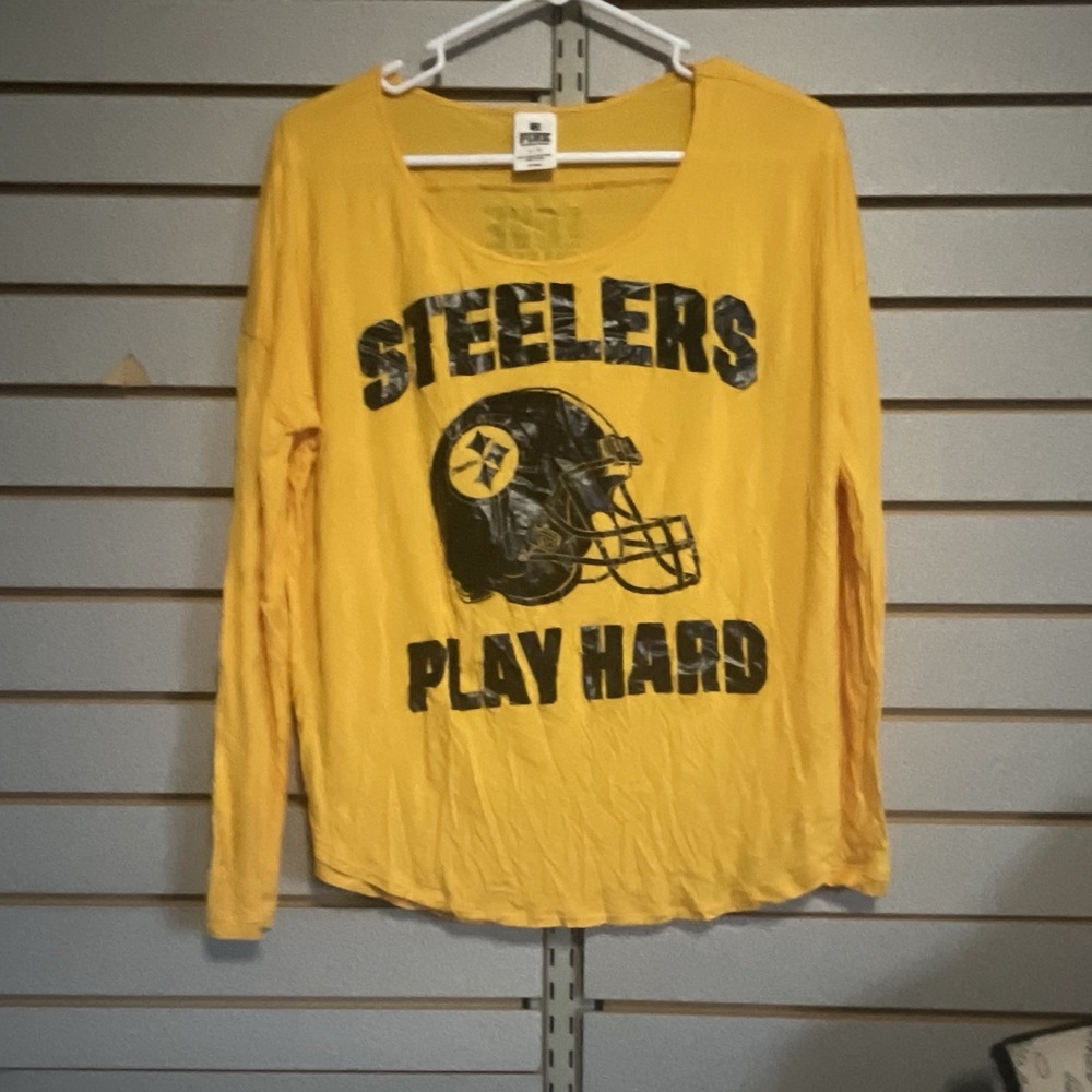 PINK Yellow‎ Black Pittsburg Steelers Play Hard Tee Shirt Sz Large  Football NFL